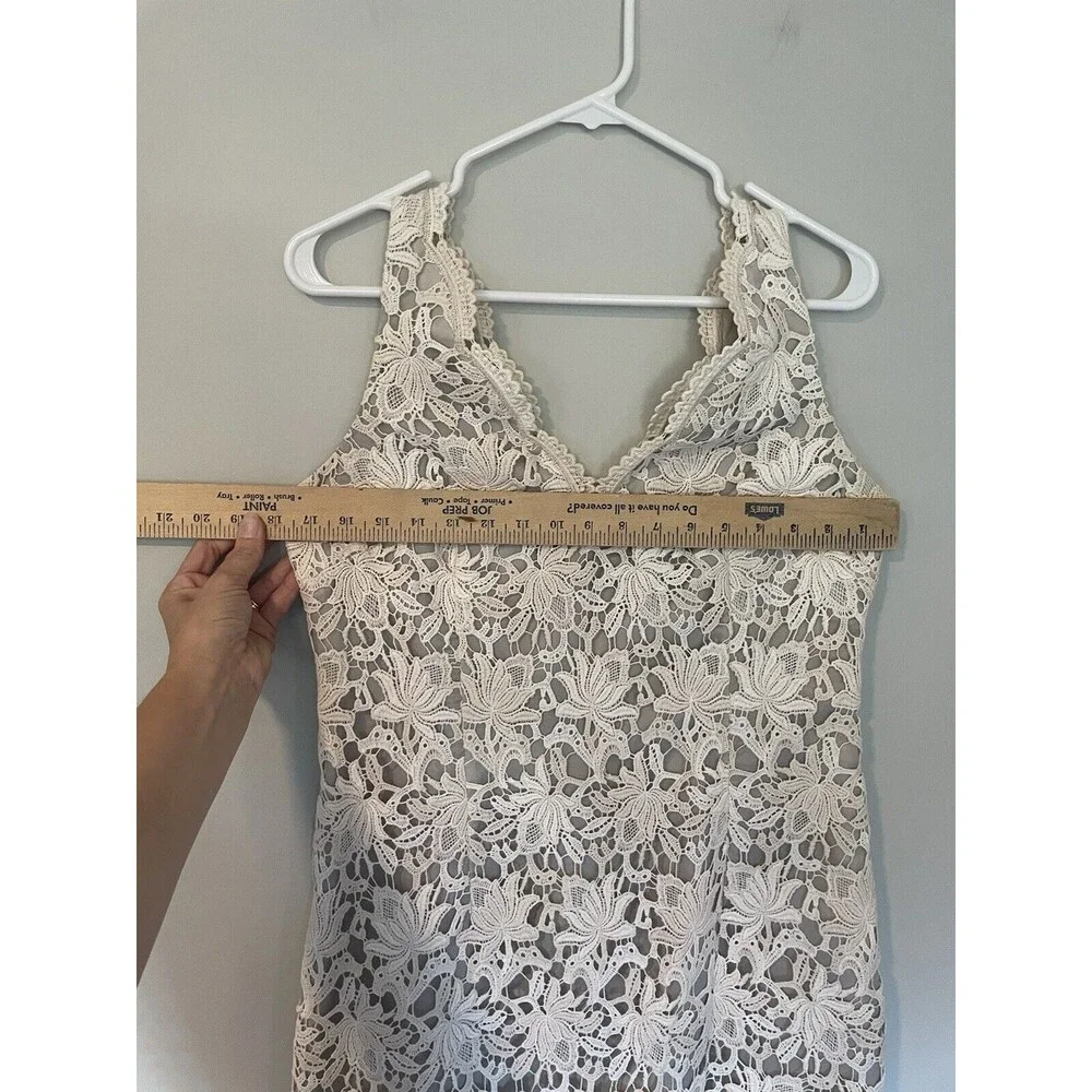Ann Taylor Cream Lace Overlay Sheath Dress Sleeveless Gray Lining Size 6 Classic - Picture 3 of 7